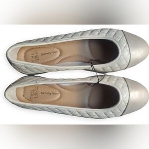 Time and Tru Cream Flats with Quilted Texture and Rounded Toe